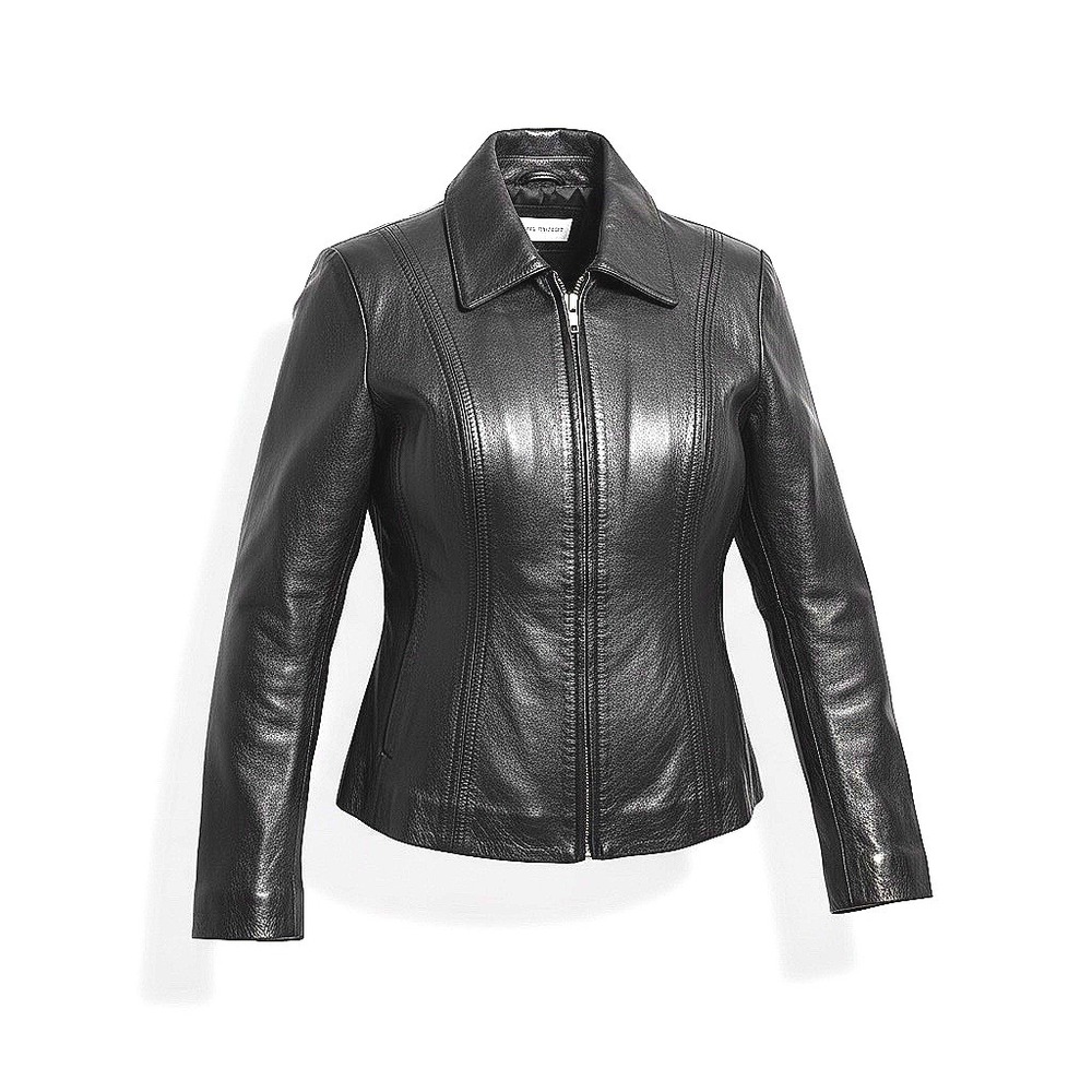 Jones New‎ York Black Leather Zip Front Collared Jacket Women's Medium